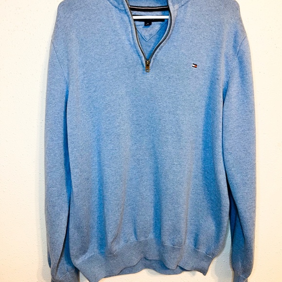 Tommy Hilfiger Blue Zip Pullover Sweater - Size XL Oversized Relaxed Fit - Picture 3 of 5